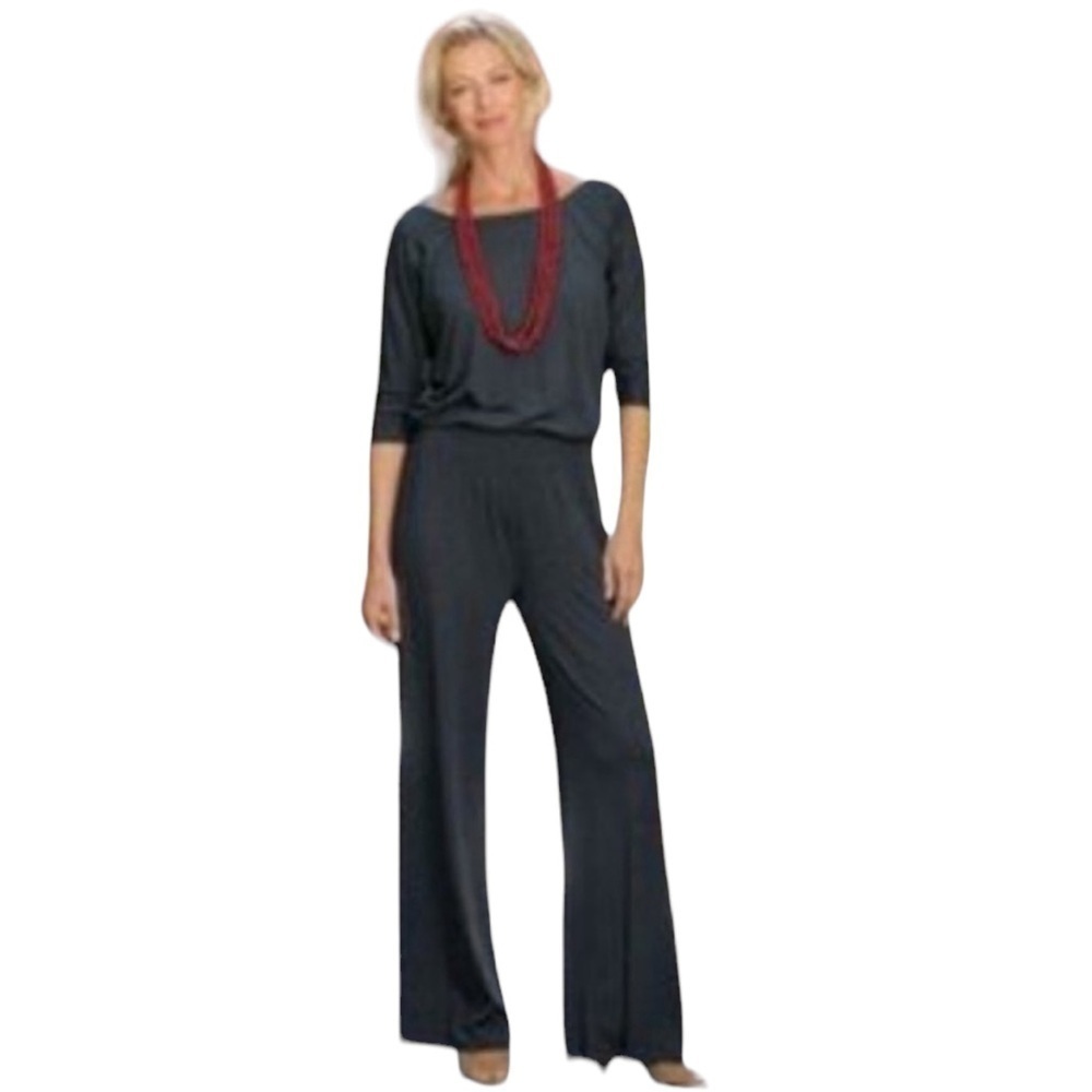 Soft Surroundings long sleeve Jumpsuit Gray stretchy minimalist size medium - Picture 5 of 7